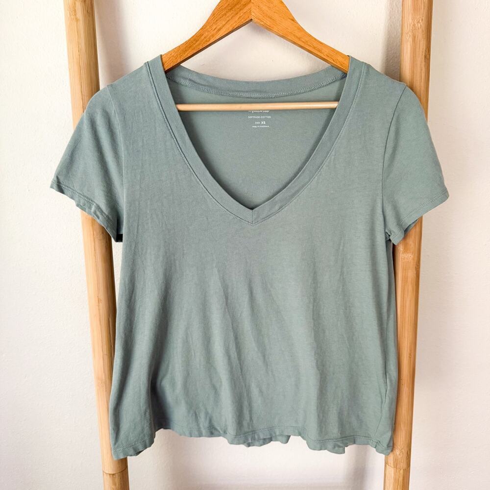 Madewell Softfade Cotton V Neck Tee Sage Green Relaxed XS - Picture 2 of 5